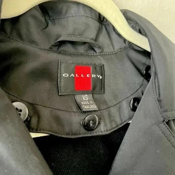 GALLERY Black winter trench coat wind rain-proof removable hood WOMENS XS - Picture 2 of 4